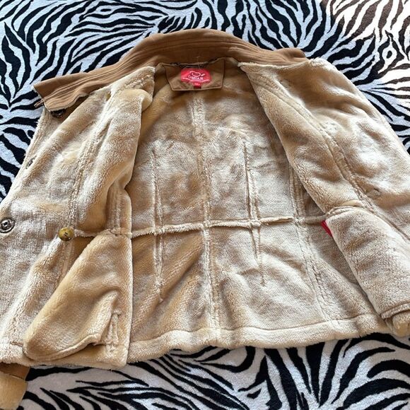 Vintage Oscar de la renta tan suede faux leather faux fur sherpa  button jacket - Picture 8 of 13
